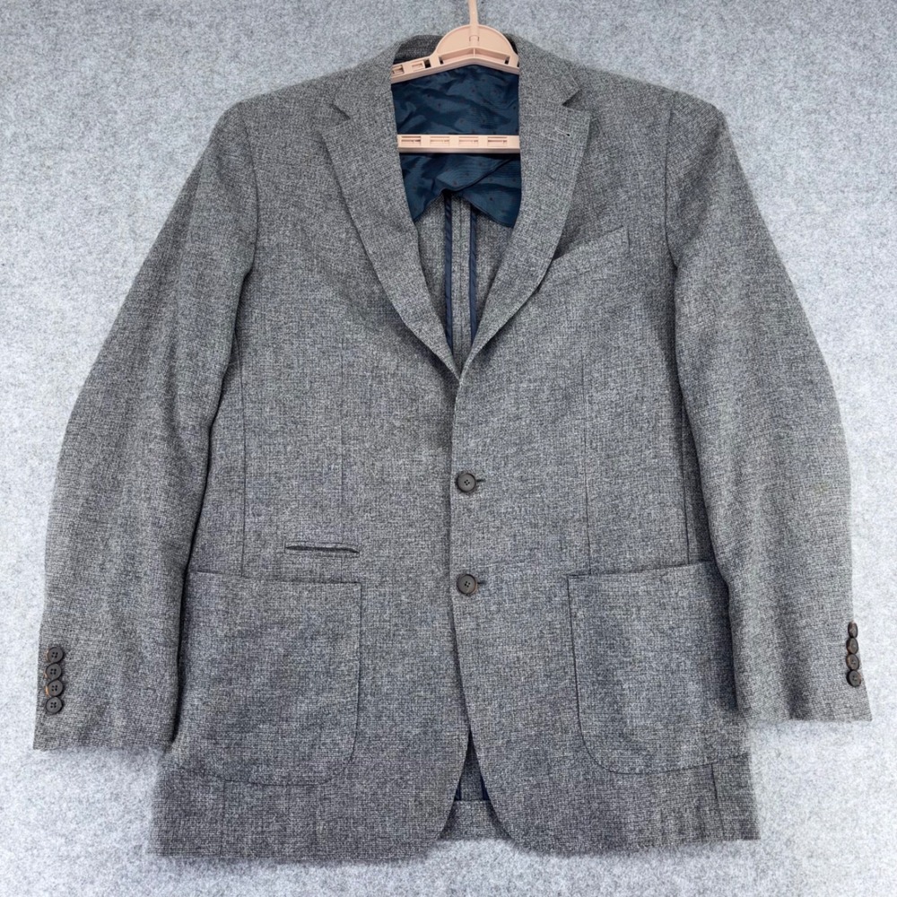 Peter Millar Grey Wool Silk Blend 2 Button Blazer Sport Coat 44L Grey Textured